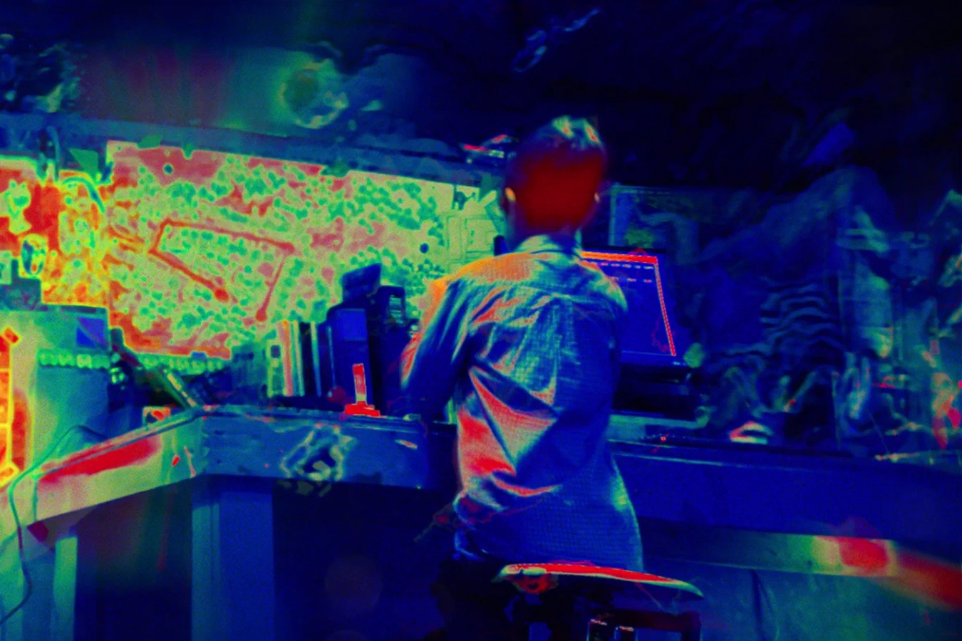 Predator thermal vision view tracking Rory McKenna at Gordon Middle School
