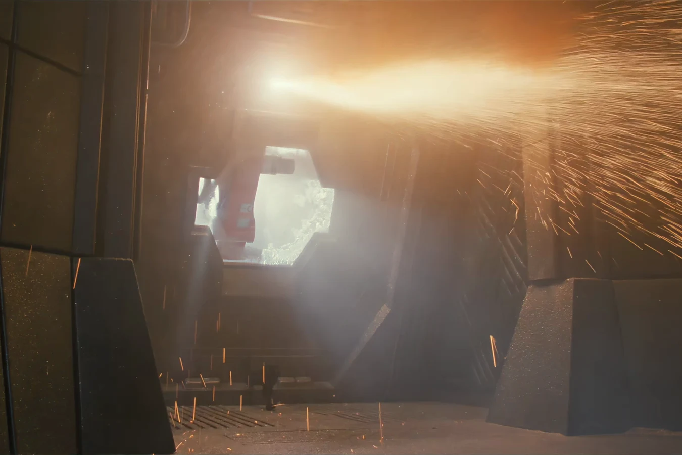 A salvage cutting robot burns through the Narcissus hatch