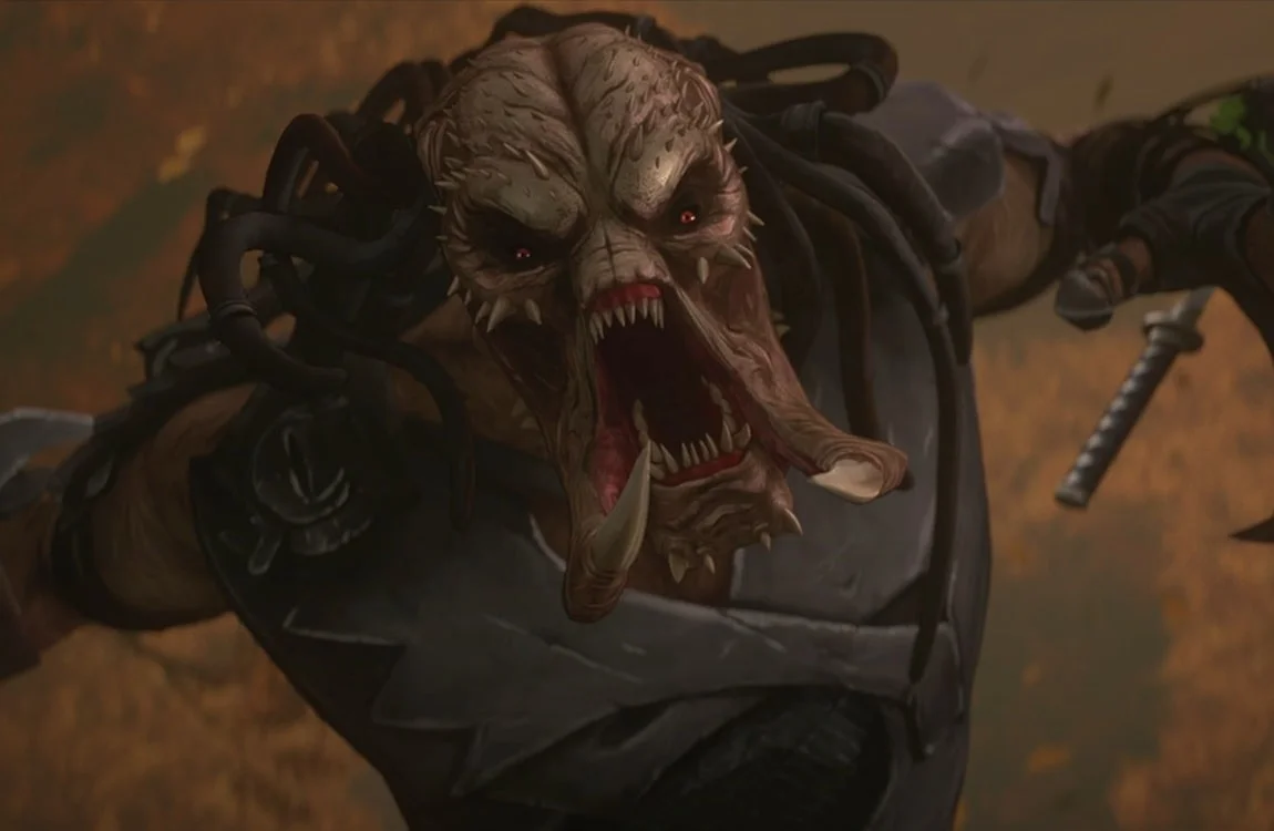 The face of the Samurai Killer Predator is missing upper mandibles