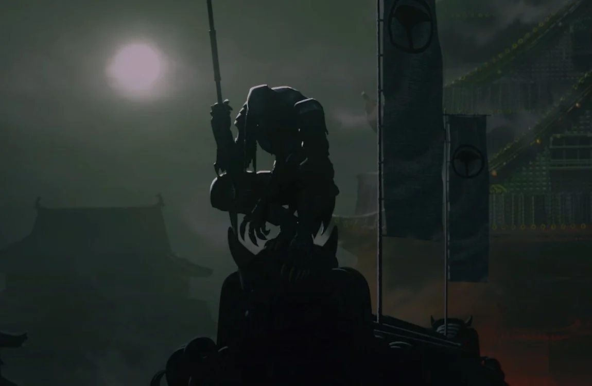 The Samurai Killer Predator sits on a roof in Predator: Killer Of Killers (2025)