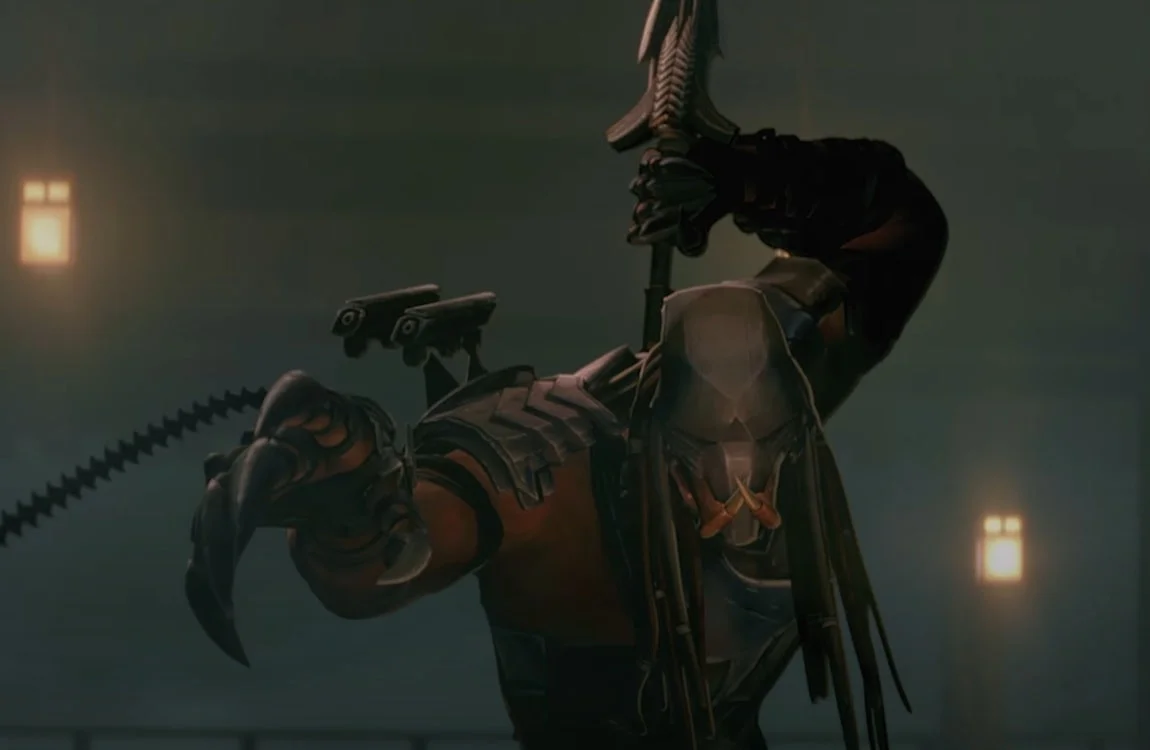 The Samurai Killer Predator grabs a spear