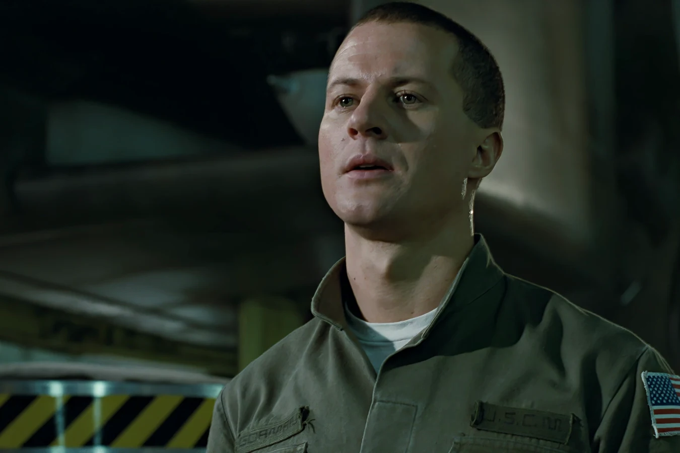Lieutenant Gorman in a Colonial Marines jacket during the Sulaco briefing in Aliens