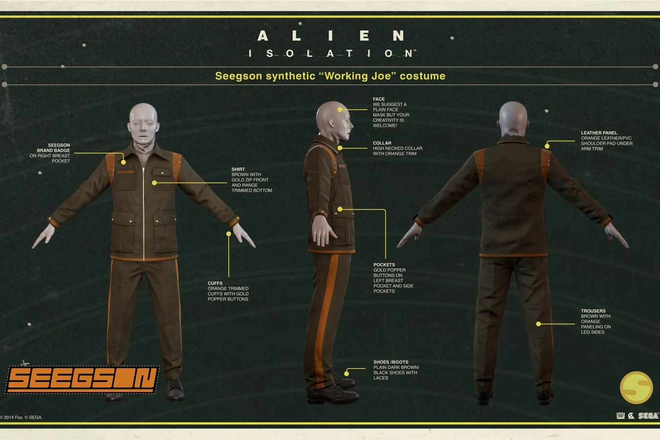 Alien: Isolation costume sheet for a Seegson Working Joe jumpsuit