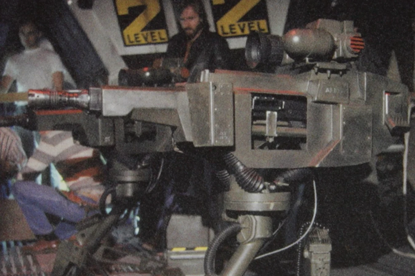 Aliens UA 571-C sentry gun prop on a workshop tripod with the sensor head fitted