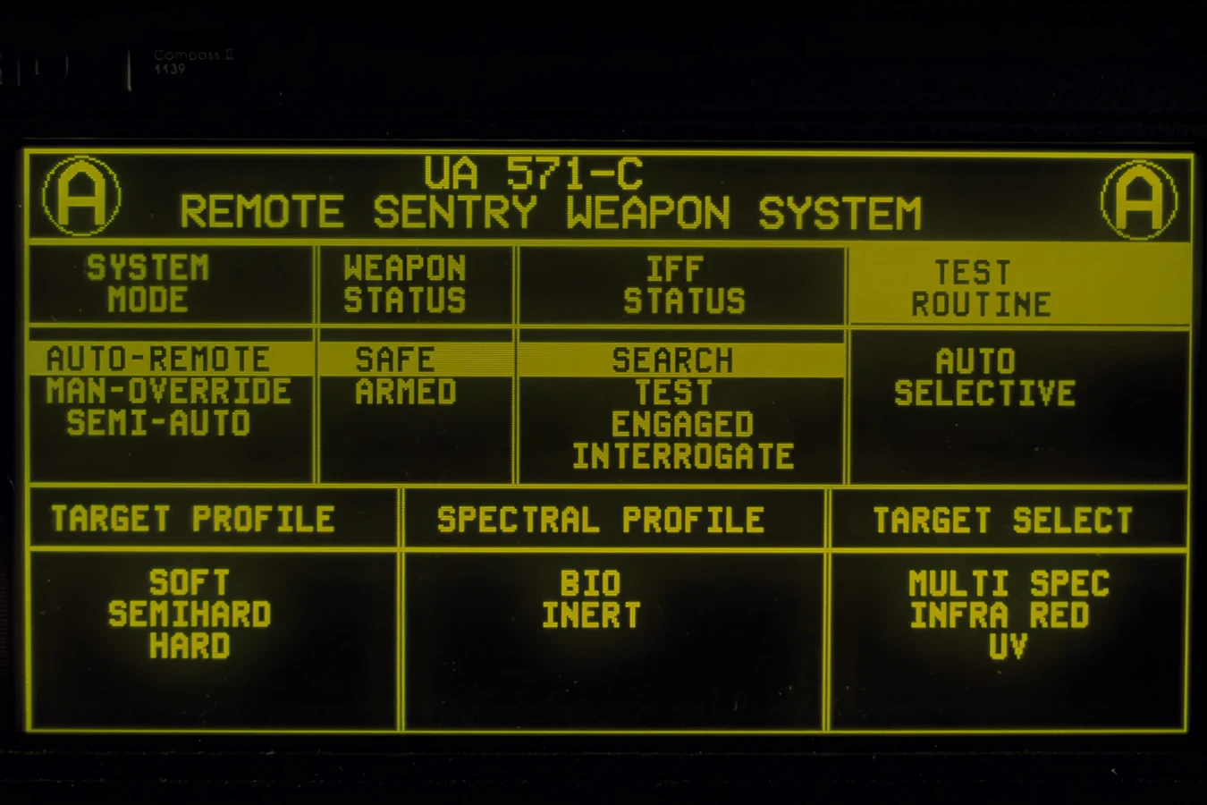 UA 571-C command display showing AUTO-REMOTE, SAFE, and IFF SEARCH