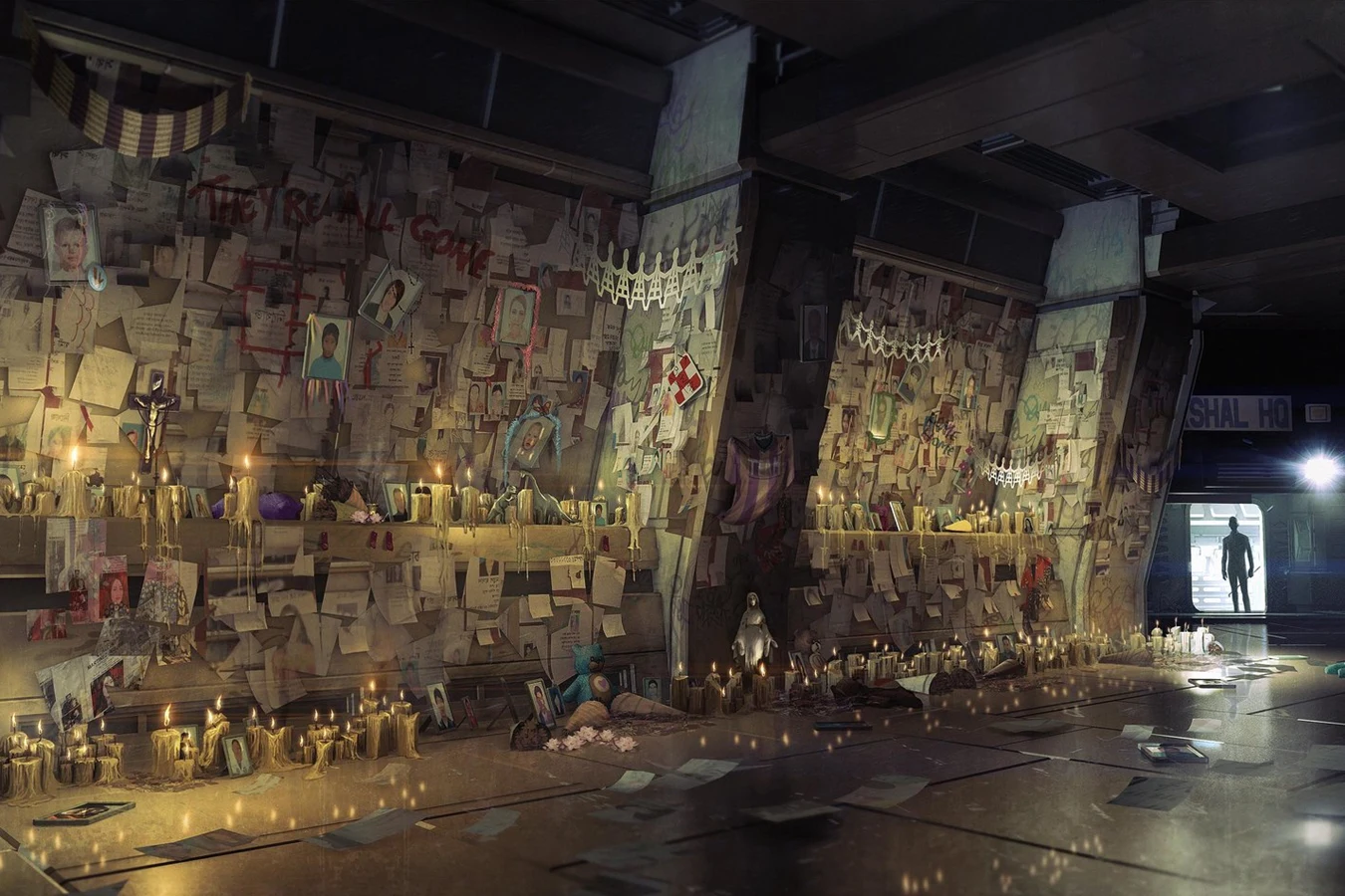 Brad Wright memorial wall concept art for Sevastopol Station in Alien: Isolation