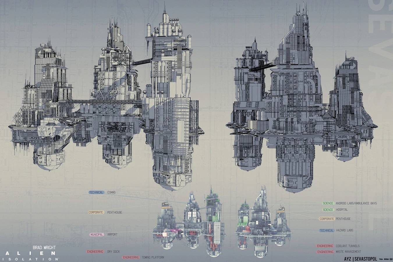 Brad Wright concept breakdown of Sevastopol Station's towers and sectors