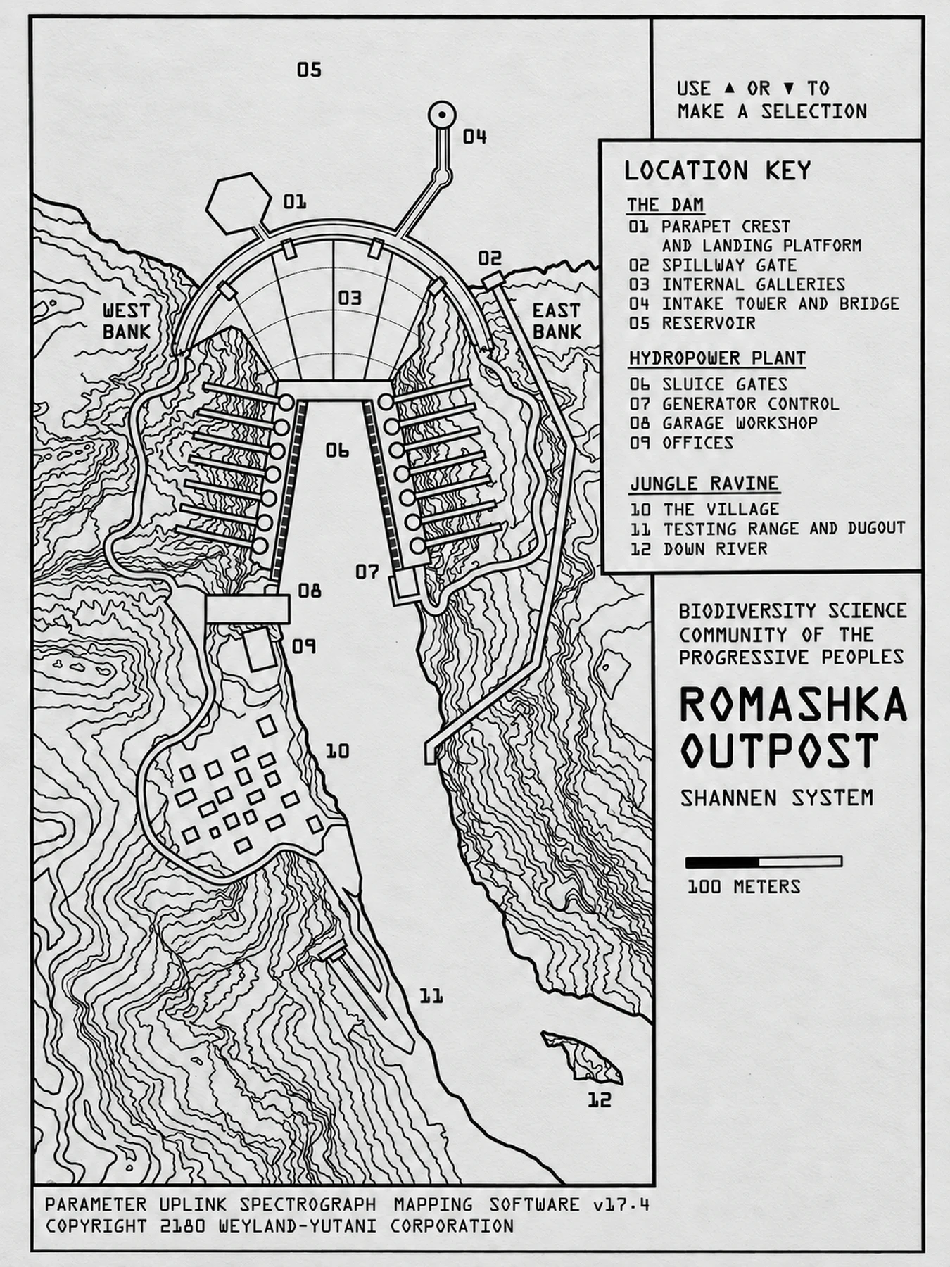 Map of Romashka Outpost on Shānmén, from EVAC in Alien: Inferno's Fall