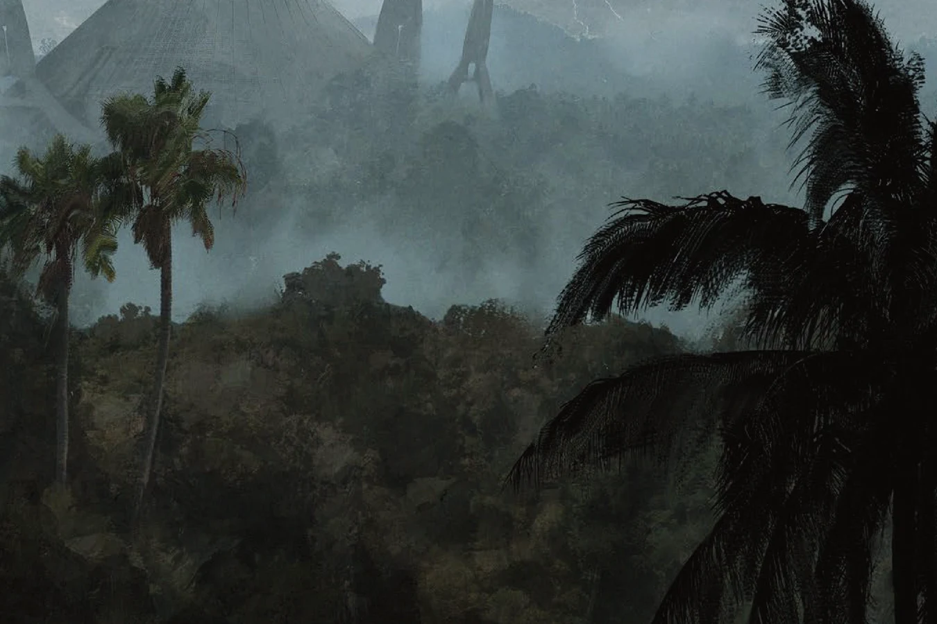 Rainforest canopy on Shānmén with a Combine tower in the mist