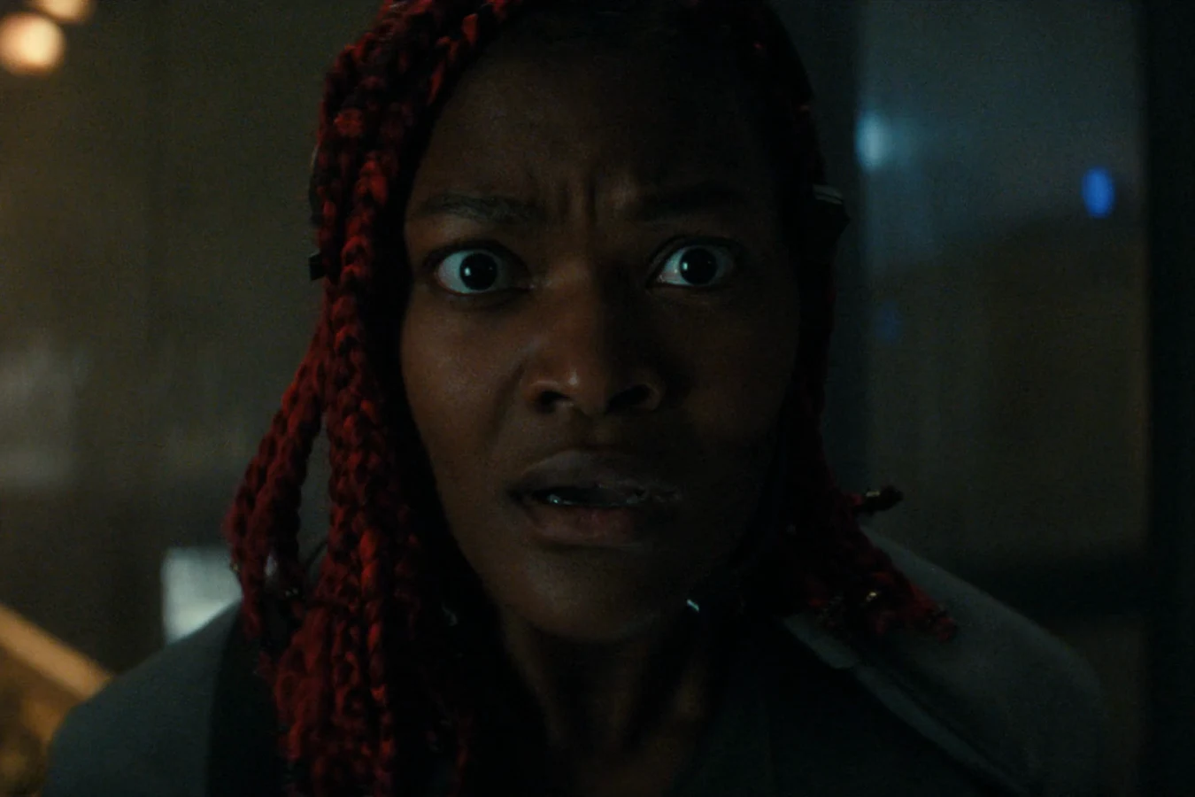 Siberian staring up in terror at the ceiling of a Neverland laboratory moments before her death in Alien: Earth