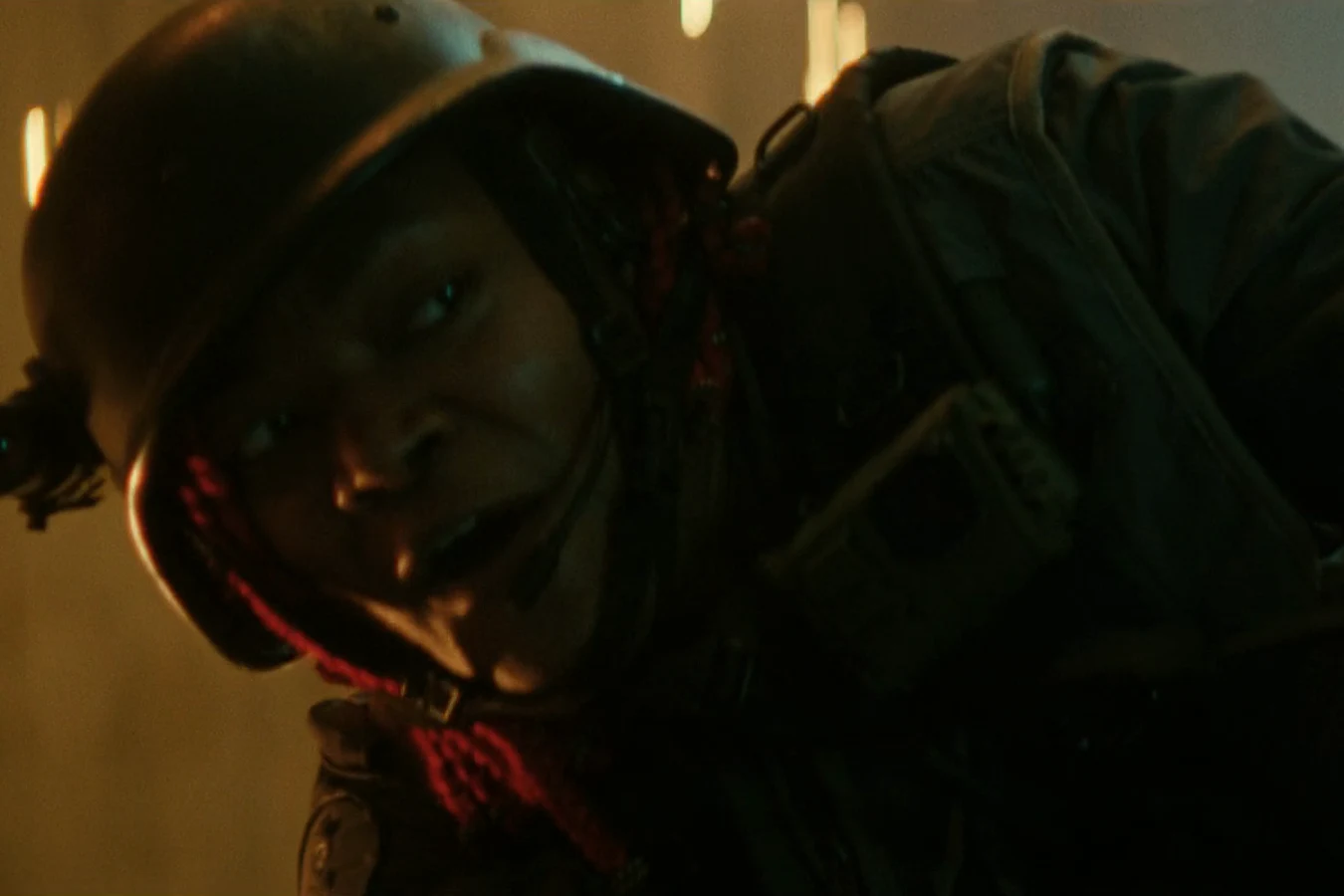 Siberian hanging over a broken stairwell gap as Rashidi pulls her up in Alien: Earth
