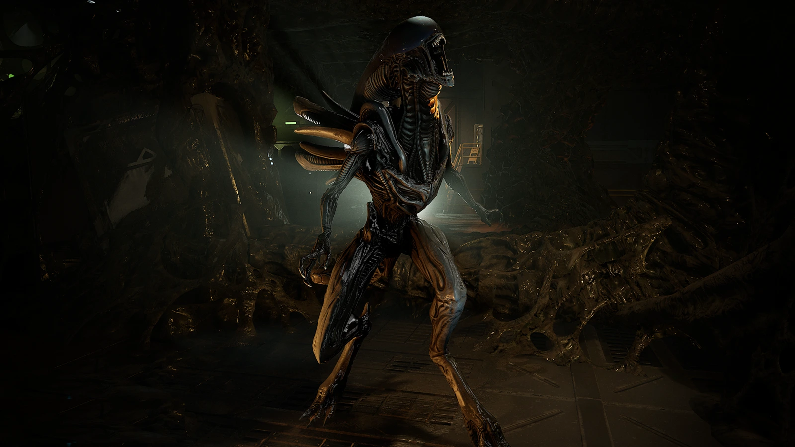 Siren Xenomorph screaming in a hive corridor in Aliens Fireteam Elite 2