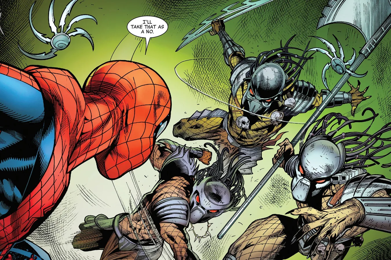Yautja hunting party arriving to kill Skinner