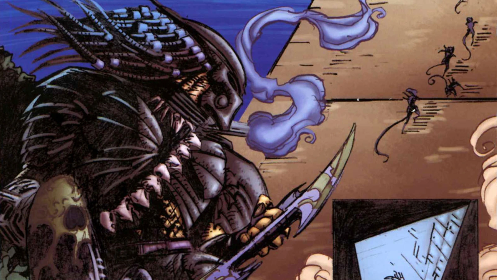 Smiley with a wristblade as Xenomorphs cross the dust