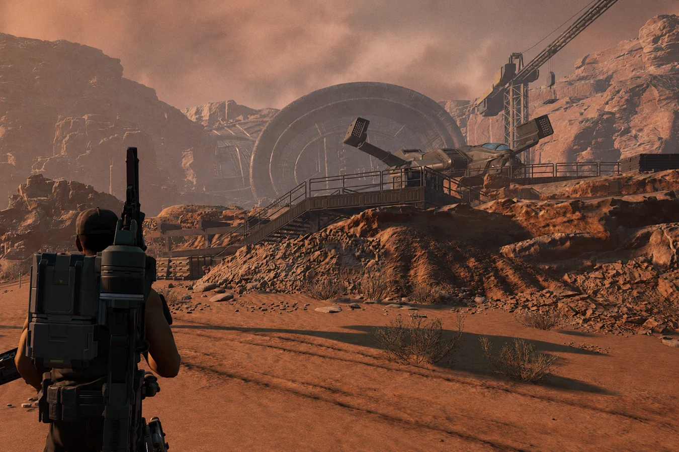 Buried Engineer hull behind the mining pad at Storr's Boon on LV-558 in Aliens Fireteam Elite 2