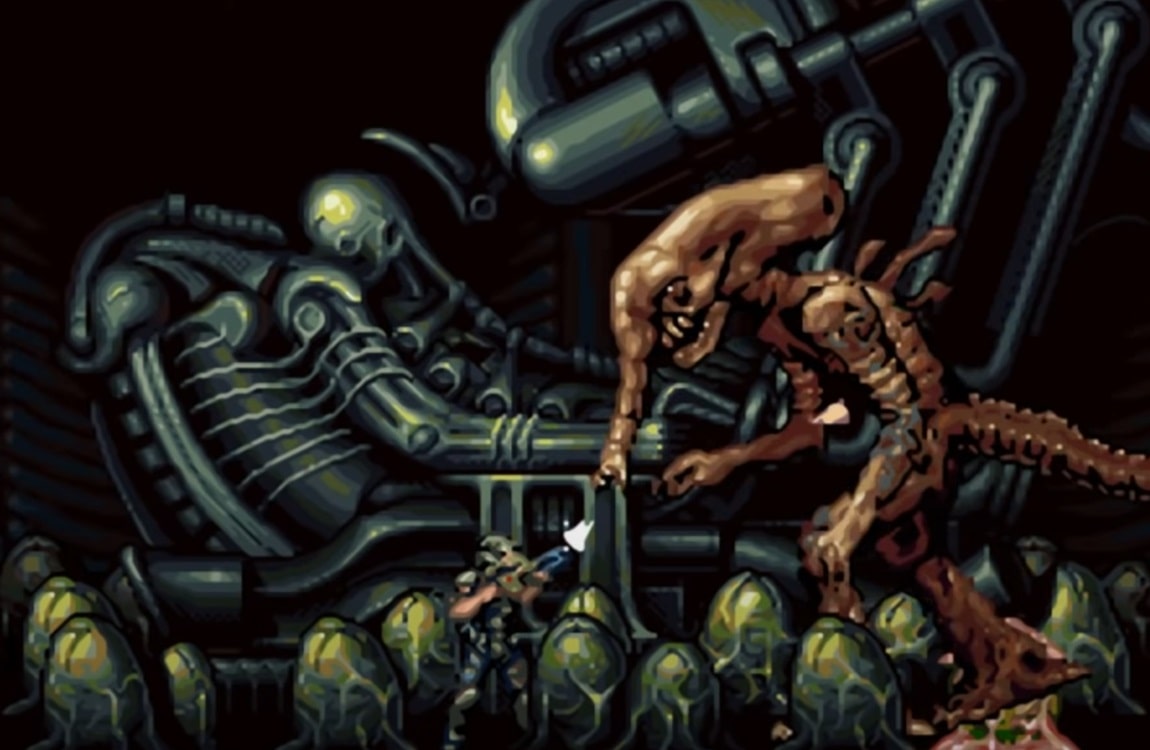 A Space Jockey Xenomorph with a trunk from Aliens: Infestation