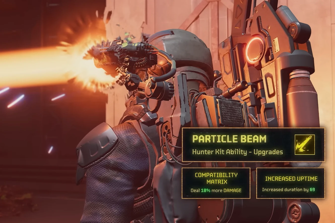 Particle Beam Hunter kit ability upgrades shown during Specialist combat