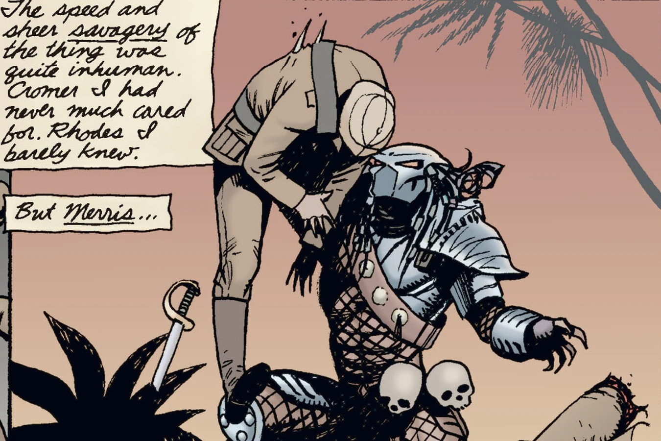 Springheeled Jack uncloaked among a fallen colonial hunting party in India, from Predator: Nemesis