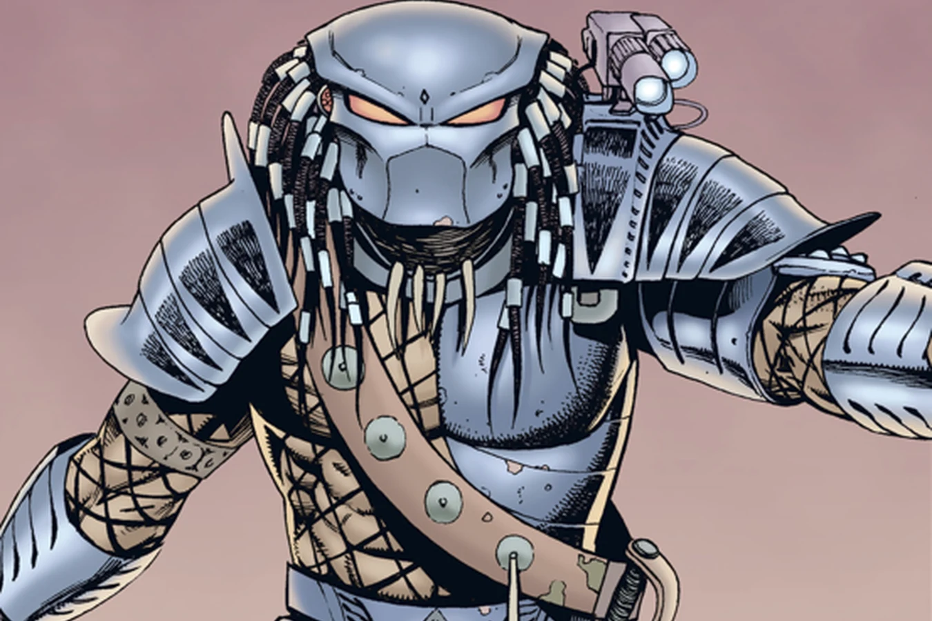 Springheeled Jack in full armor with his shoulder plasma caster, the armored hunter of the Whitechapel bar raid in Predator: Nemesis