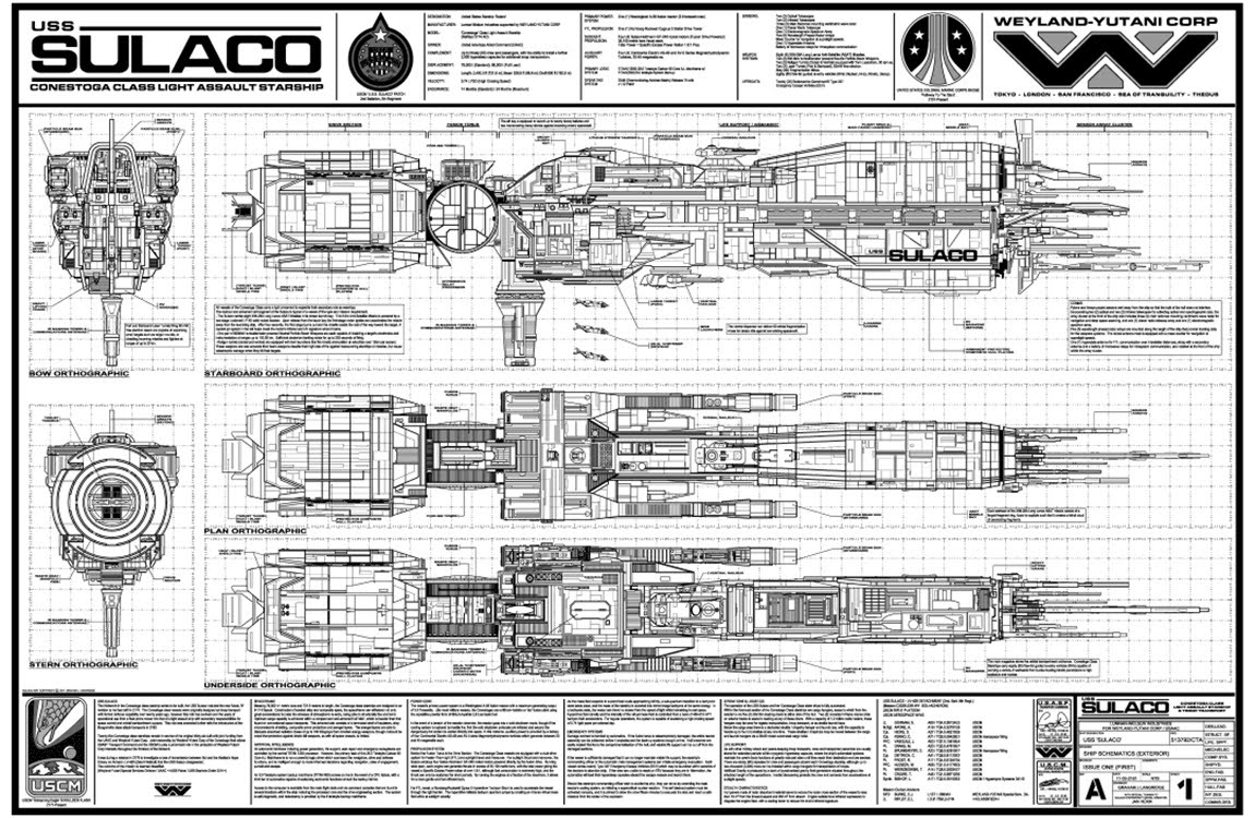 The Schematics of the USS Sulaco from the Alien: The Blueprints by Graham Langridge