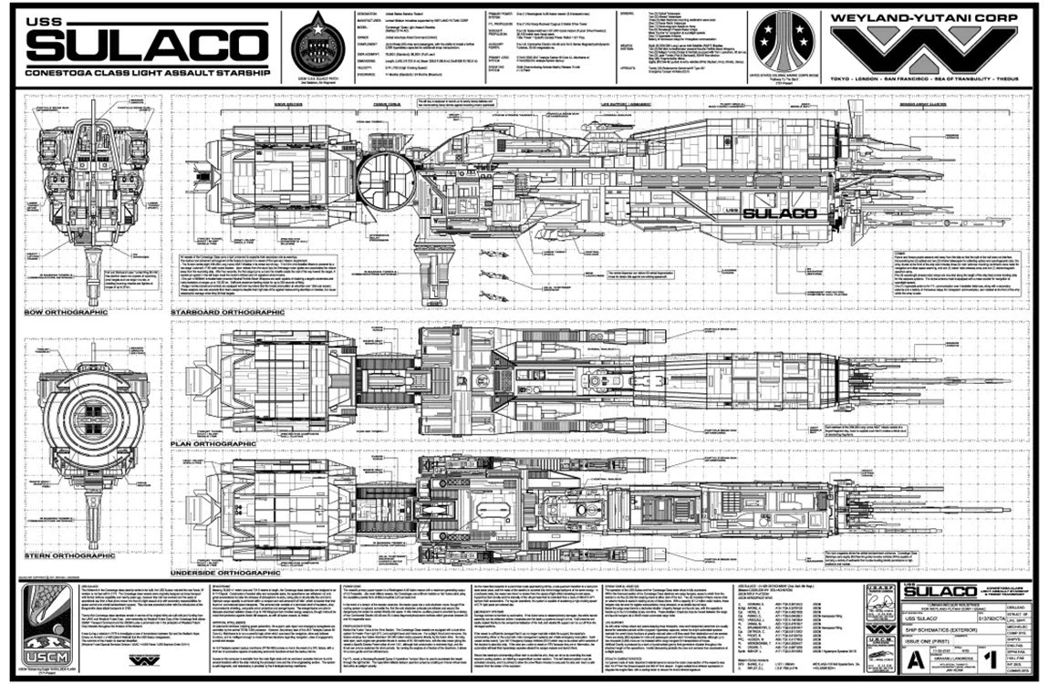 The Schematics of the USS Sulaco from the Alien: The Blueprints by Graham Langridge