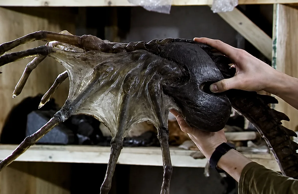 Closeup of the armored body of the Super Facehugger