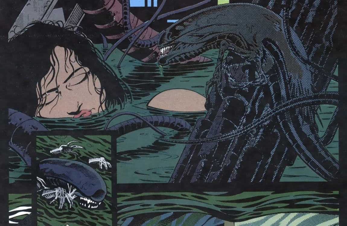 The Queen chestburster swims to Ripley's mouth in the Alien 3 comic