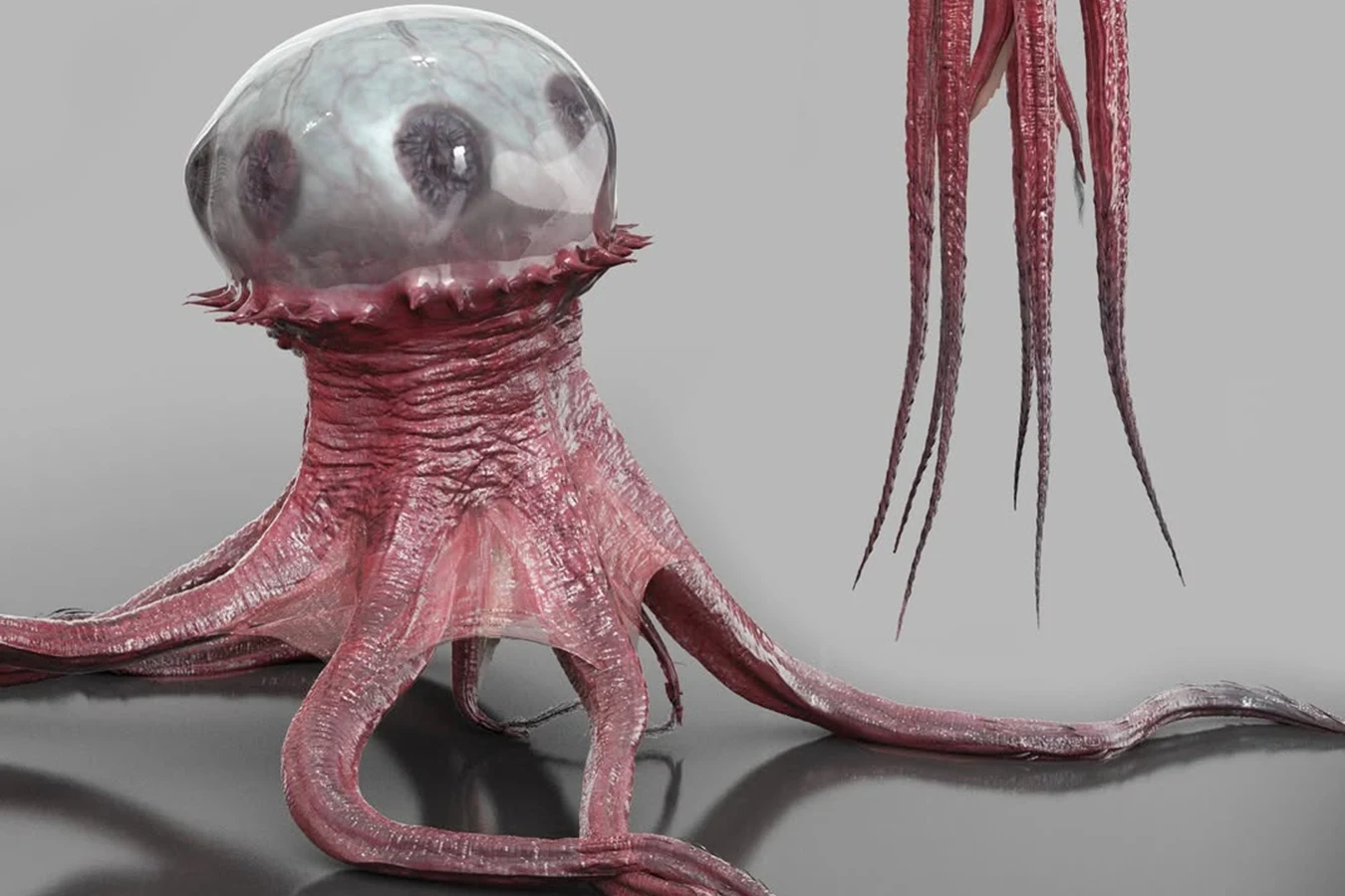 Weta Workshop studio model of the Eye Midge with a clear ocular dome and red tentacles