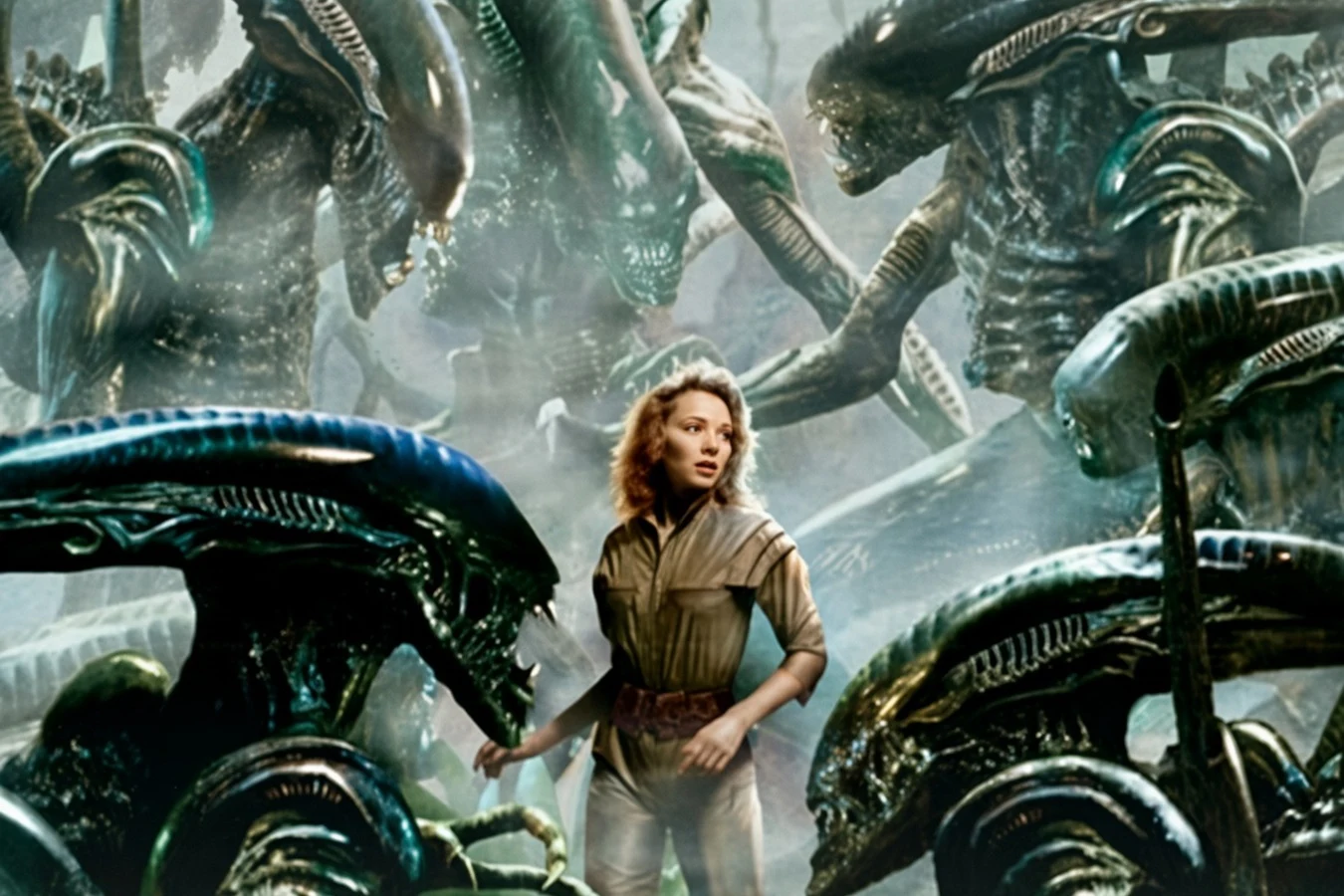 Jocasta Malvaux among adult Xenomorphs on Rosamond 6