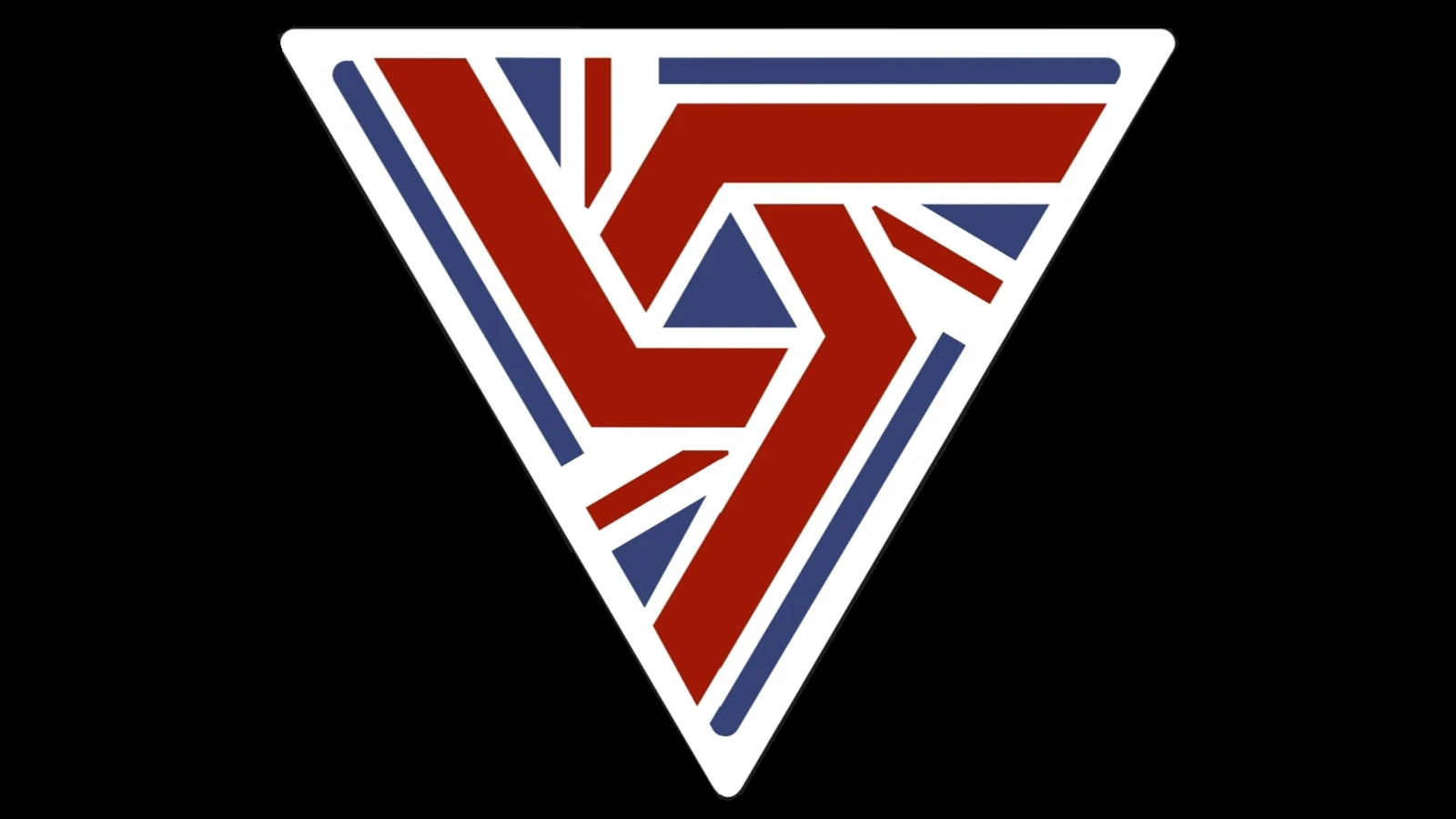 Three World Empire emblem, a triangle of red, white, and blue geometric bars