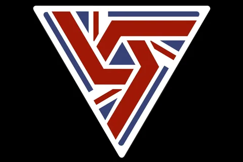Three World Empire emblem, a triangle of red, white, and blue geometric bars