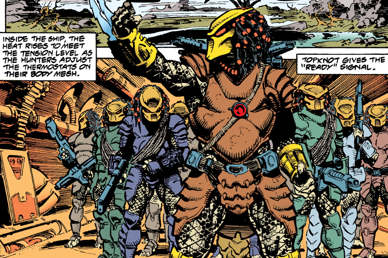 Top-Knot, Leader of the Shell, armed and armored at the head of his hunting party
