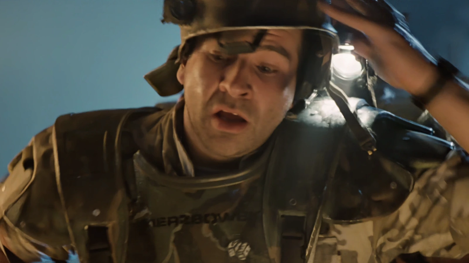 Private Trevor Wierzbowski in M3 armor and M10 helmet in the Hadley's Hope hive in Aliens