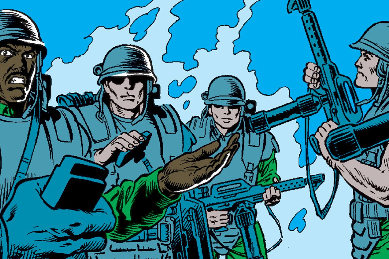 A Marine with an M240 flamethrower among the Sulaco team in Aliens: Newt's Tale