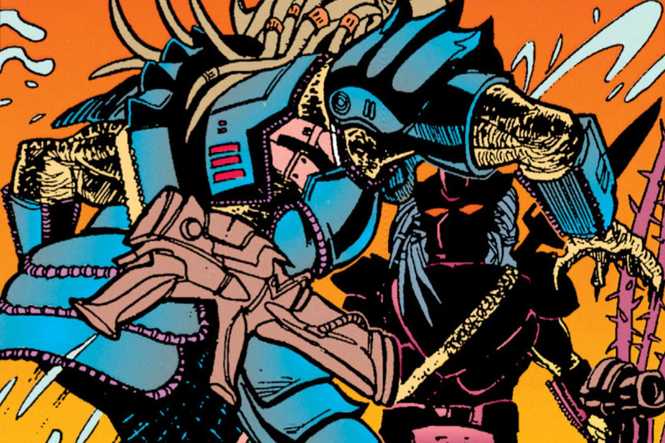 Two-Stripes shoving Light-Stepper aside to claim the first sign in the swamp in Aliens vs. Predator: Blood Time