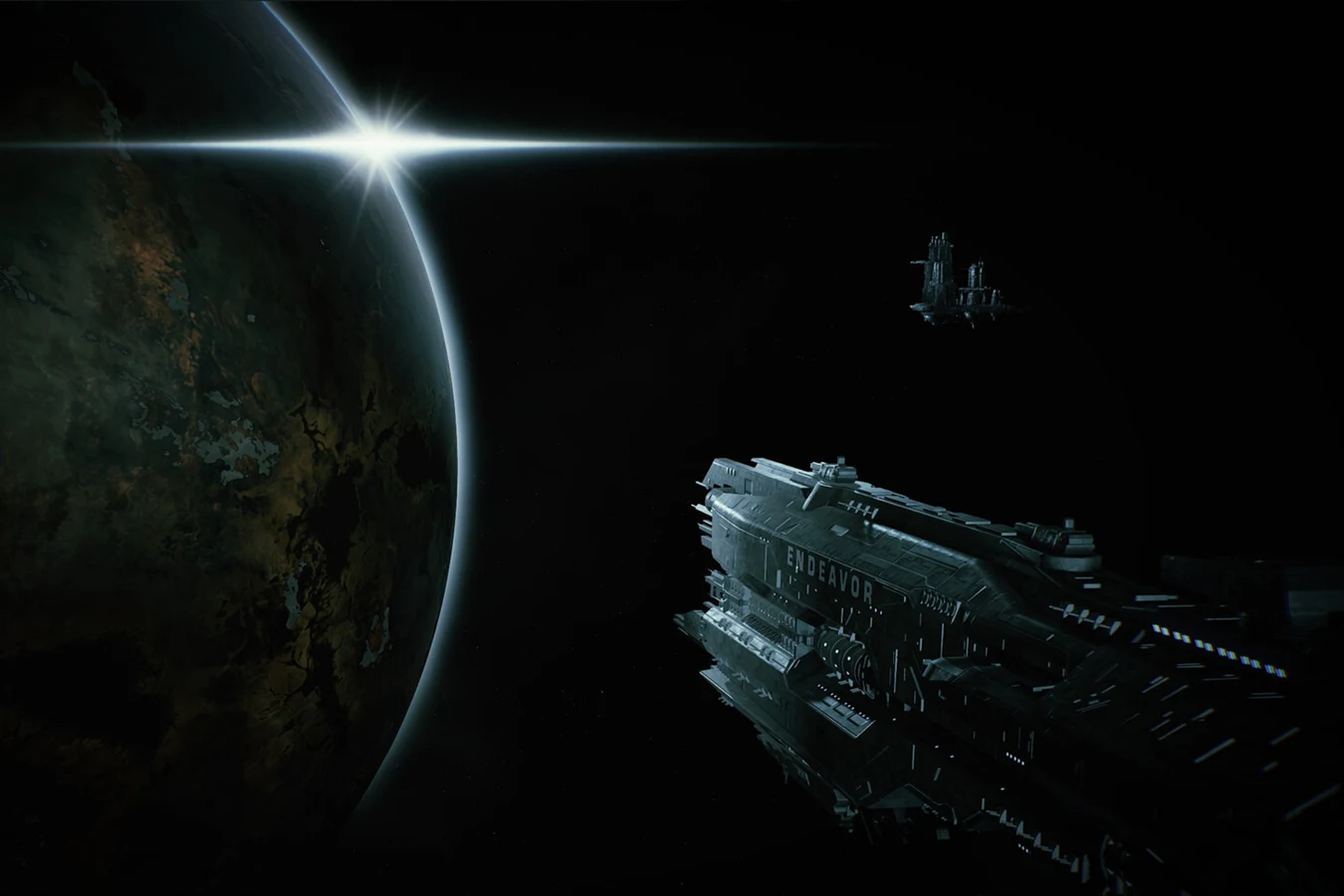 The UAS Endeavor in orbit near a planet