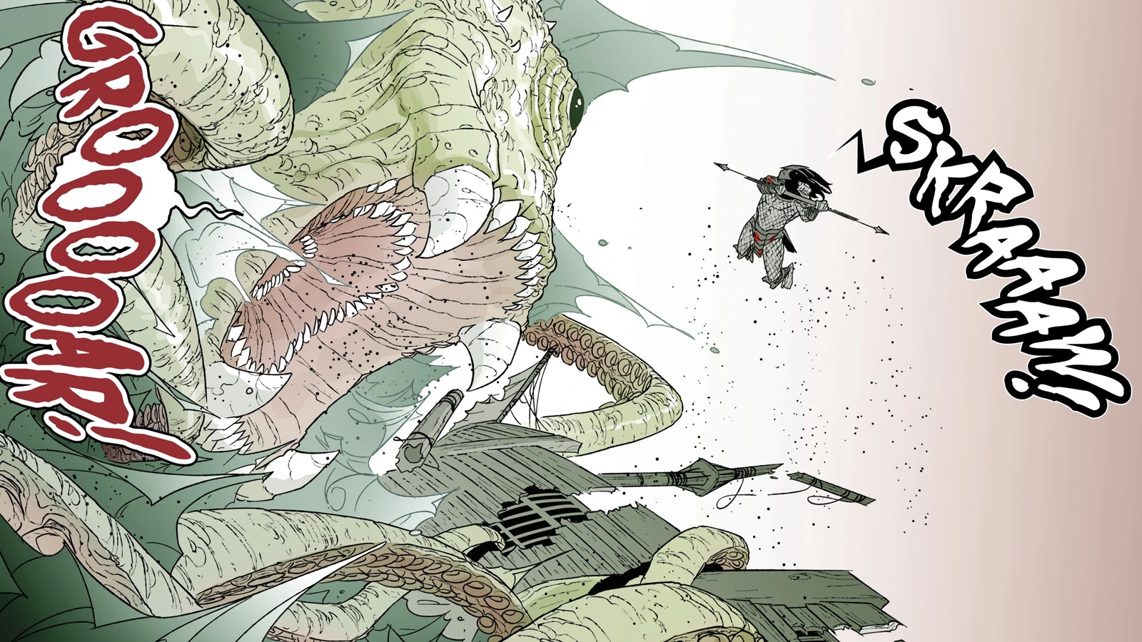 A Predator fights a sea monster in Predator: Black, White & Blood