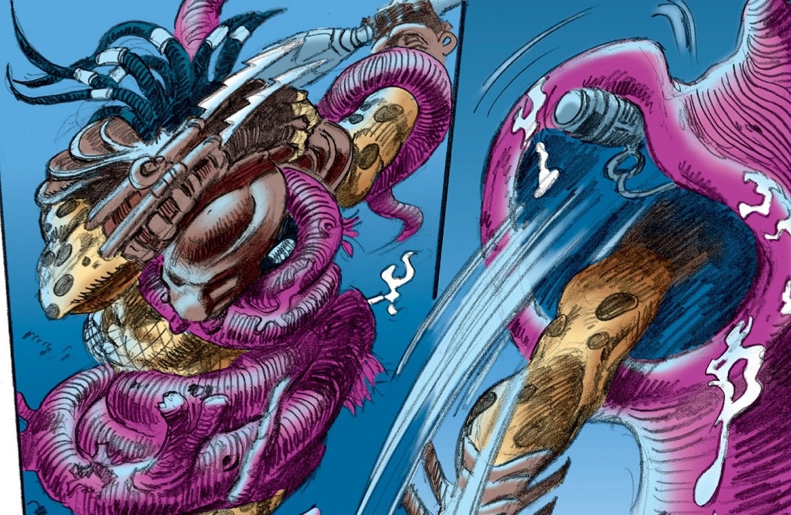 The Predator fights a giant squid while underwater