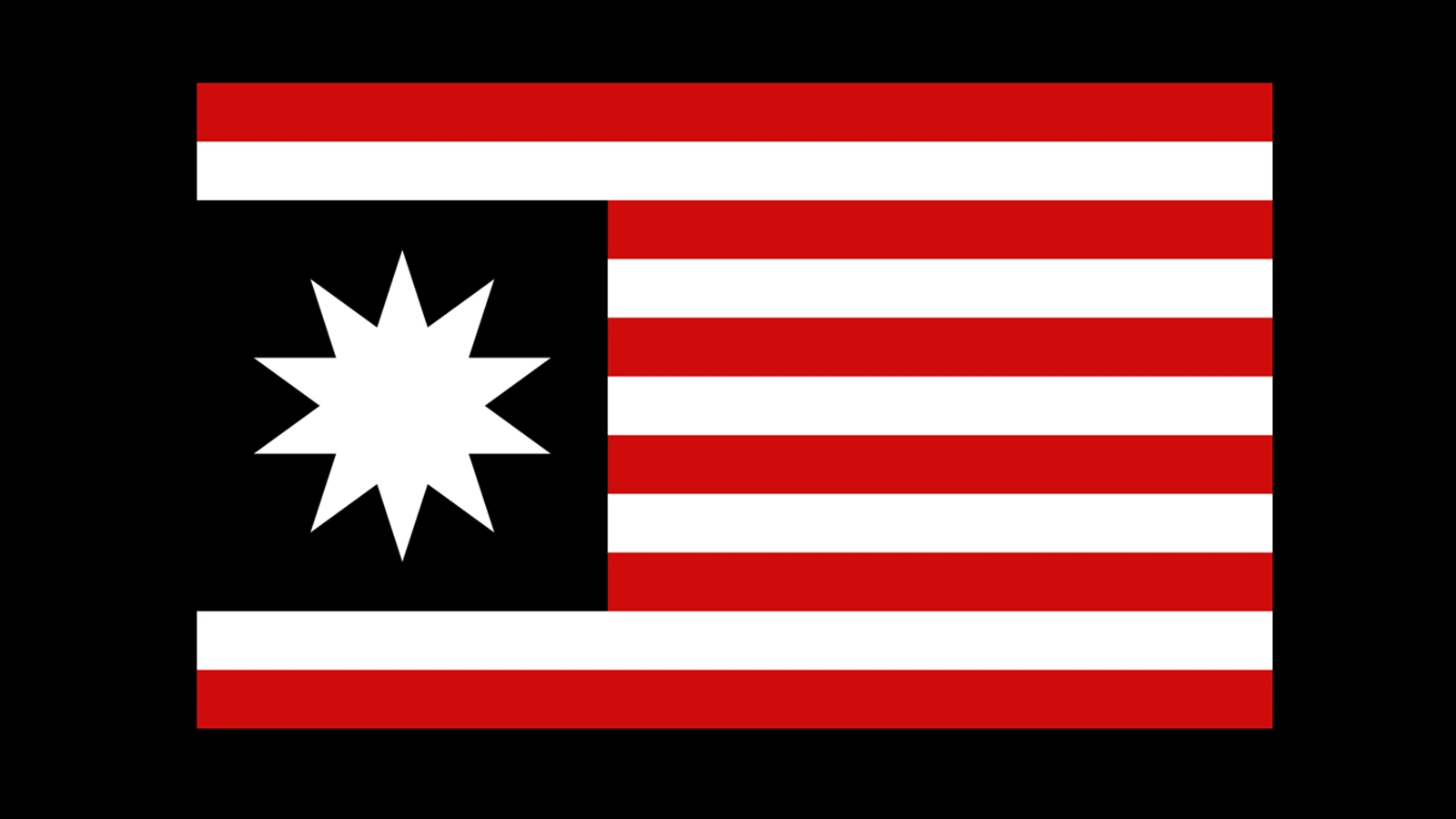 Flag of the United Americas, a white eight-pointed star on a black canton beside red and white stripes