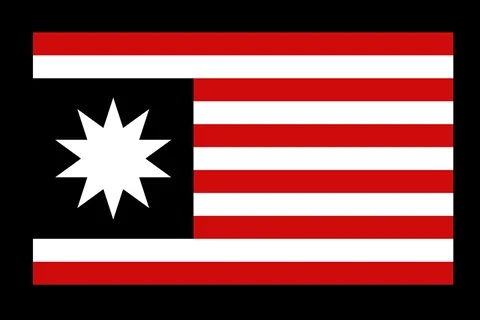 Flag of the United Americas, a white eight-pointed star on a black canton beside red and white stripes