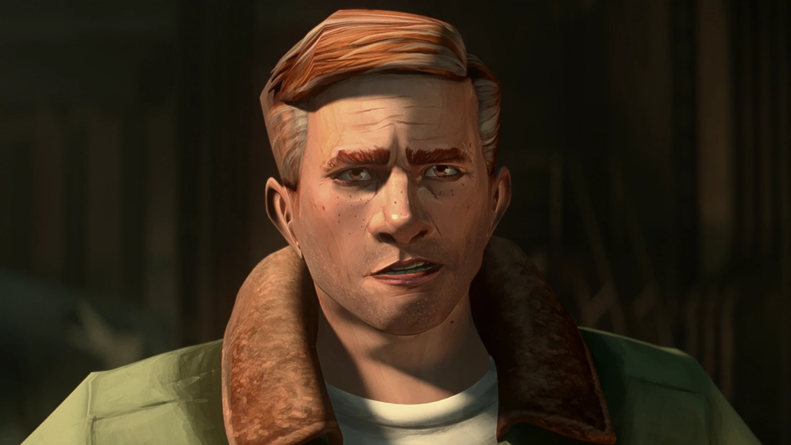 Captain Vandenberg, called Vandy, in a shearling flight jacket aboard the Ranger