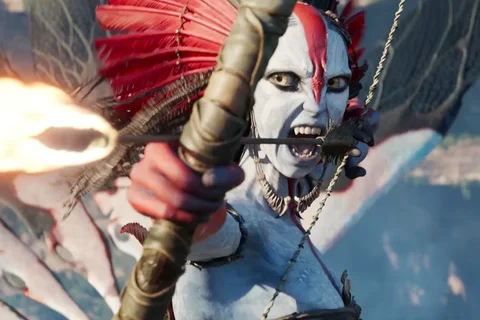 Varang holding a weapon as leader of the Ash People in Avatar: Fire and Ash