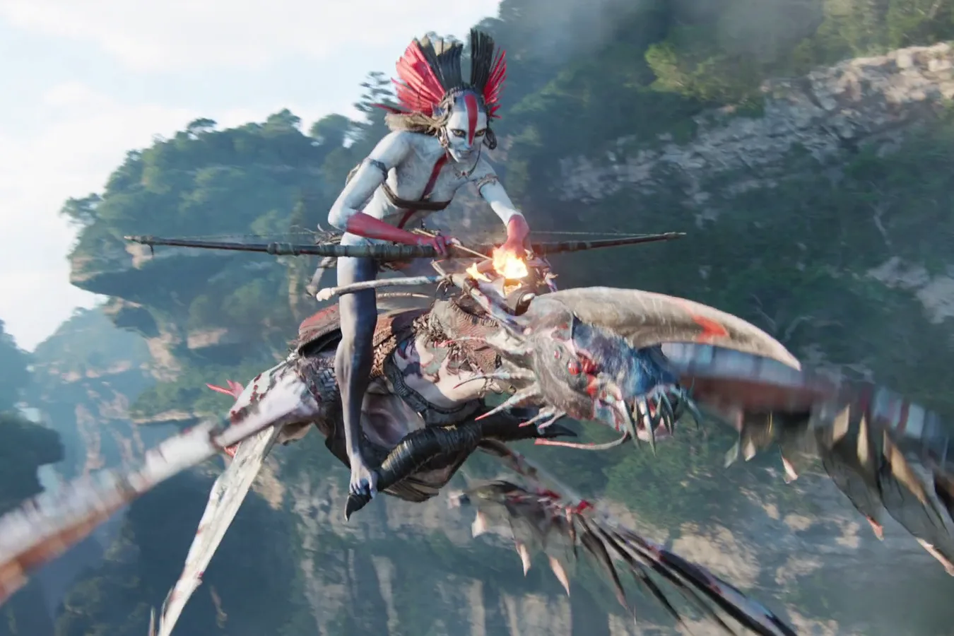Varang leading an attack from a flying creature in Avatar: Fire and Ash