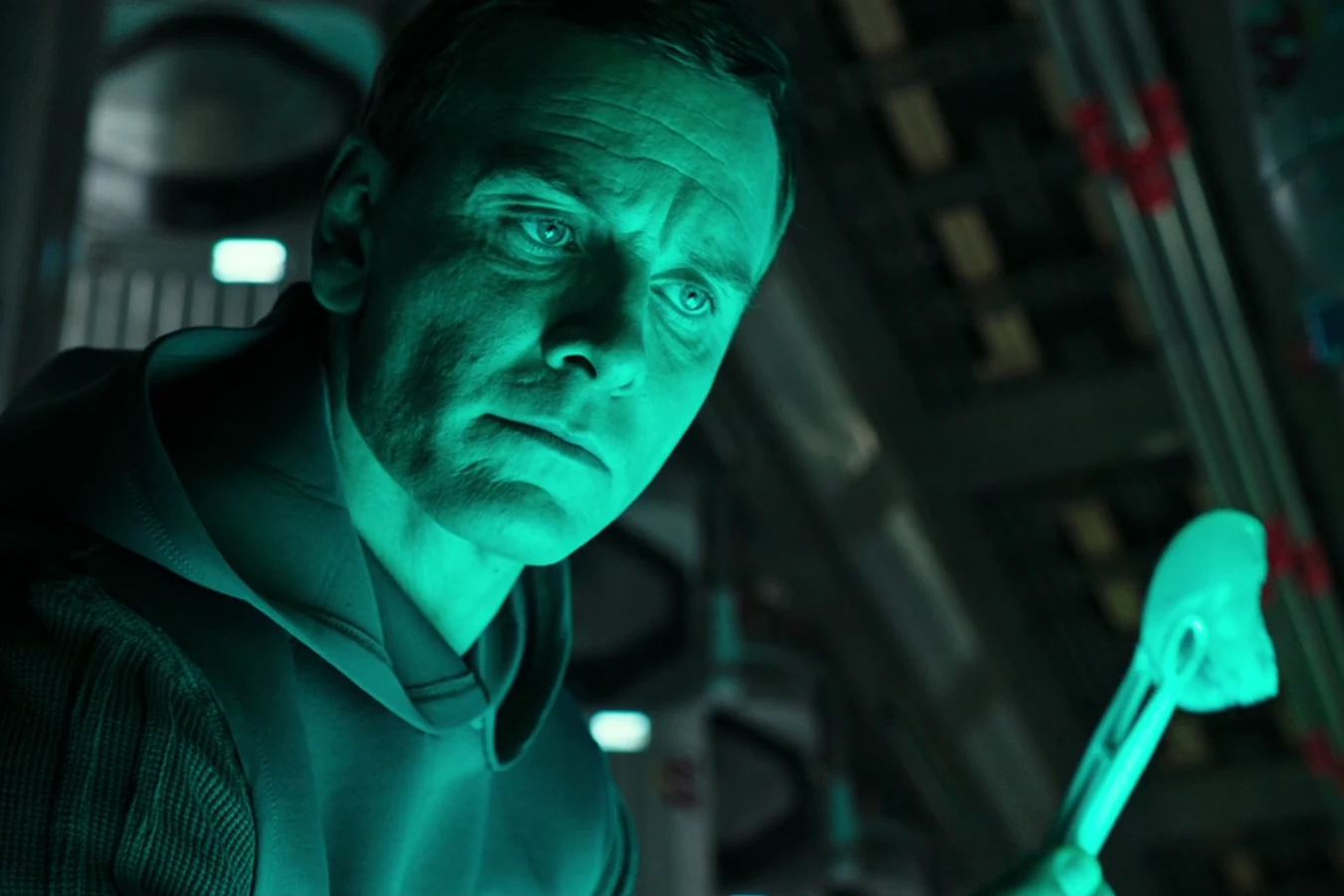 Walter in green light, checking the Covenant's systems while the crew slept