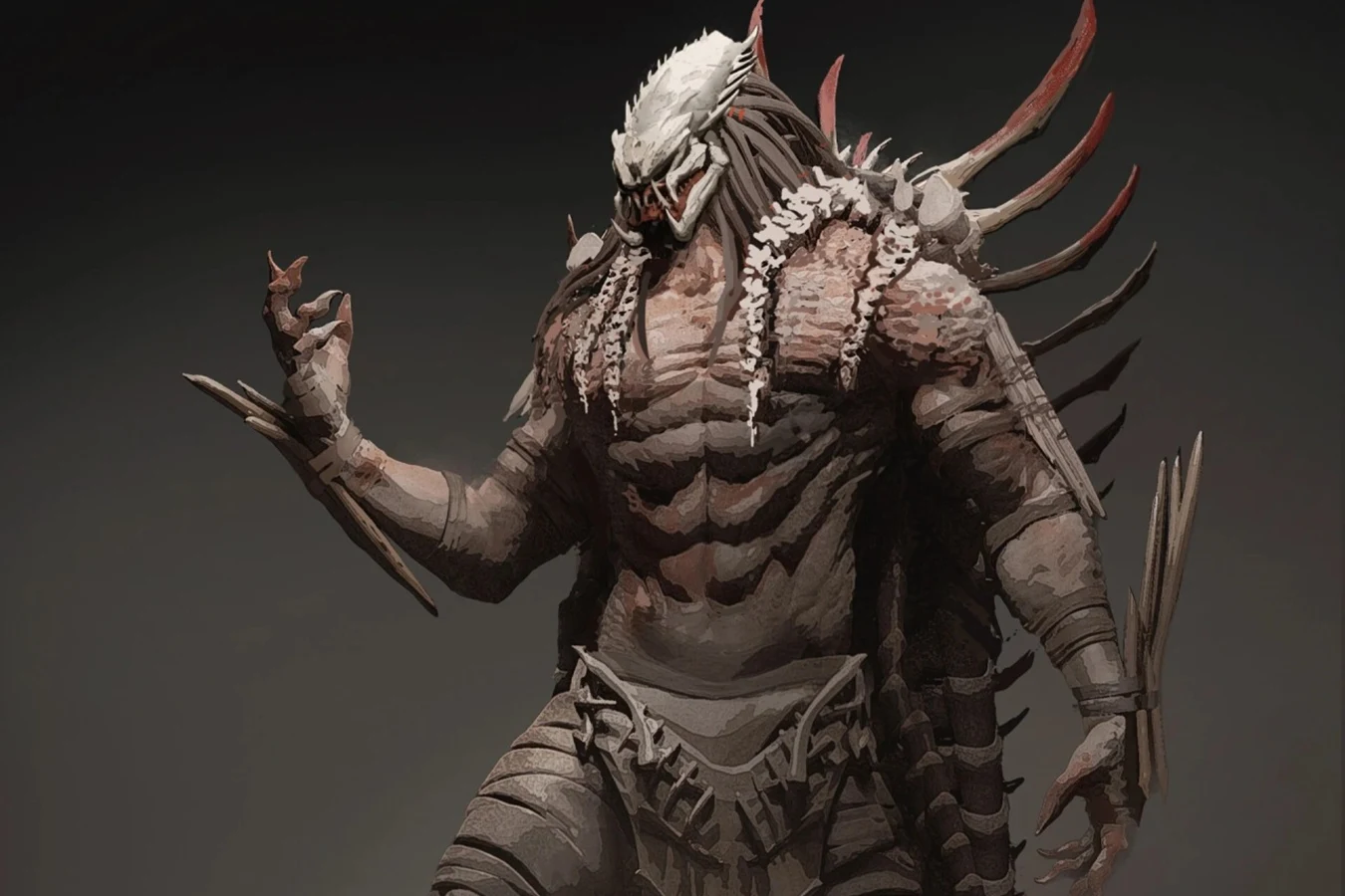 Concept art of the Warlord Predator in bone trophy armor from Predator: Killer of Killers