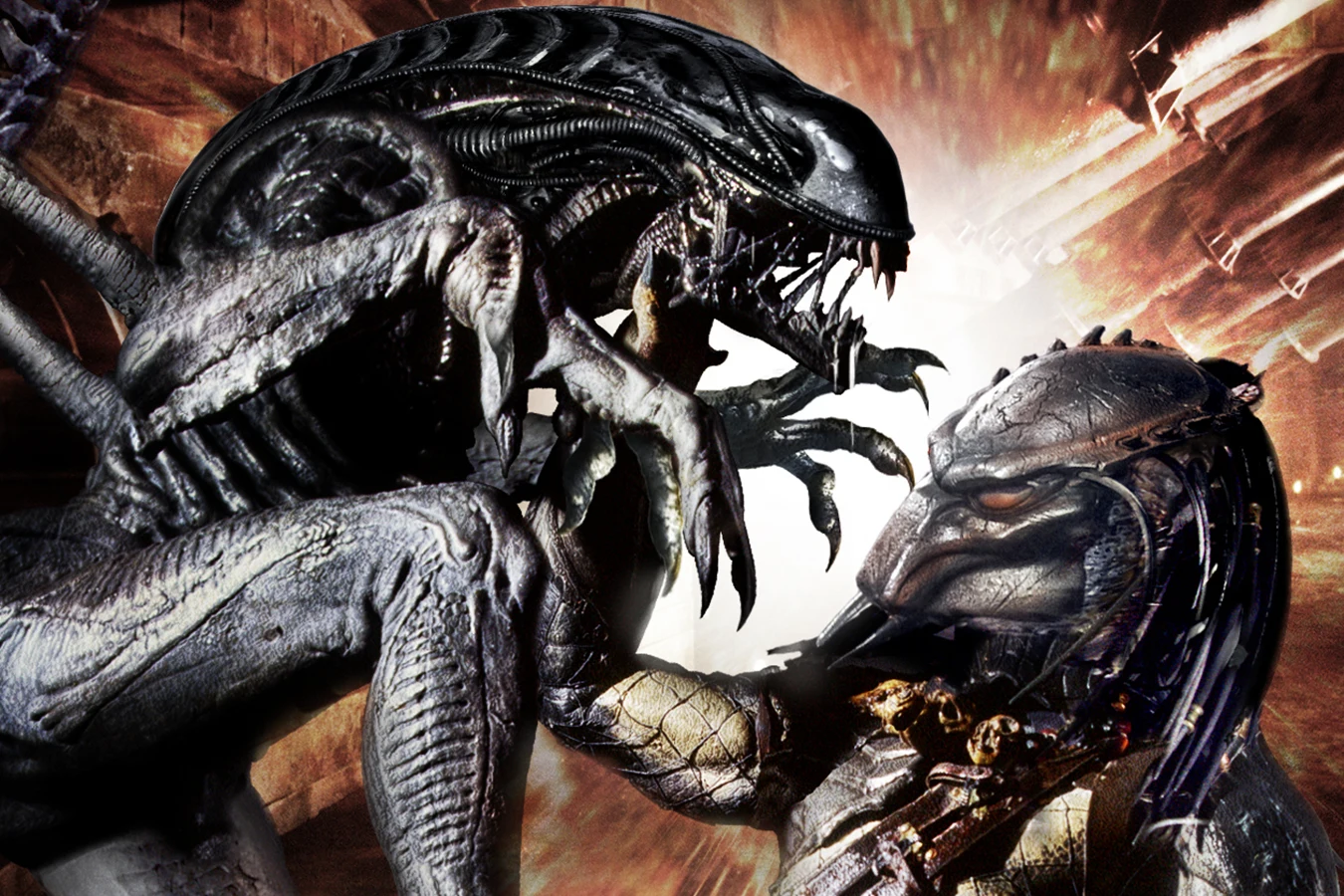 A Xenomorph and a Yautja fight during the Rage War