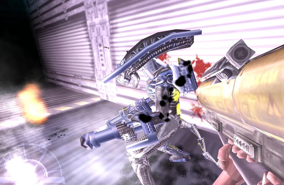 A Xenoborg being destroyed by heavy weaponry