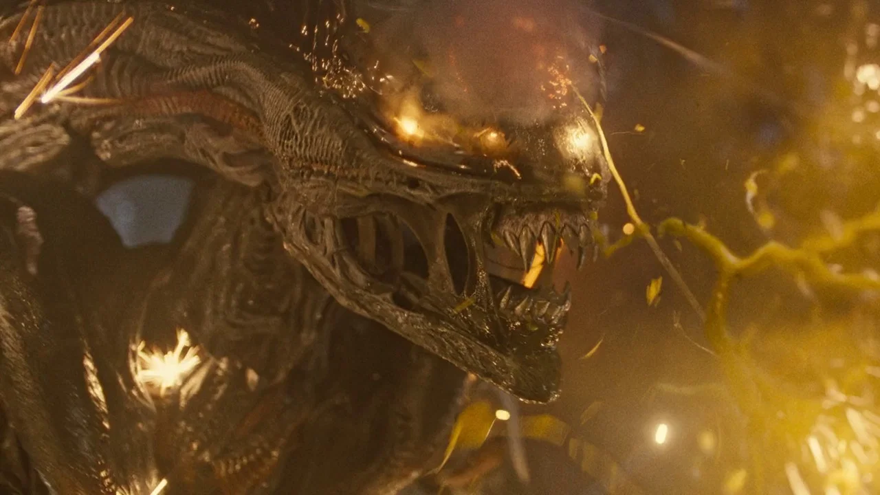 The Xenomorph from Alien: Romulus exploding in a pool of acid blood