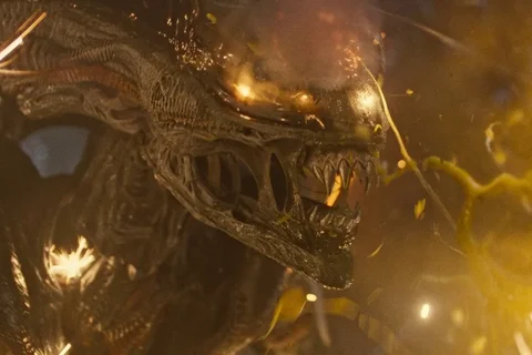 The Xenomorph from Alien: Romulus exploding in a pool of acid blood