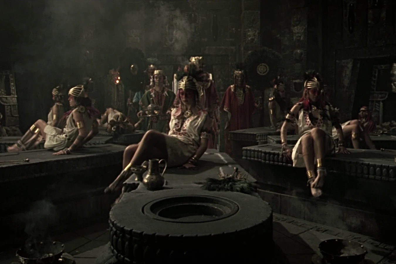Ceremonial sacrificial victims waiting in a temple chamber